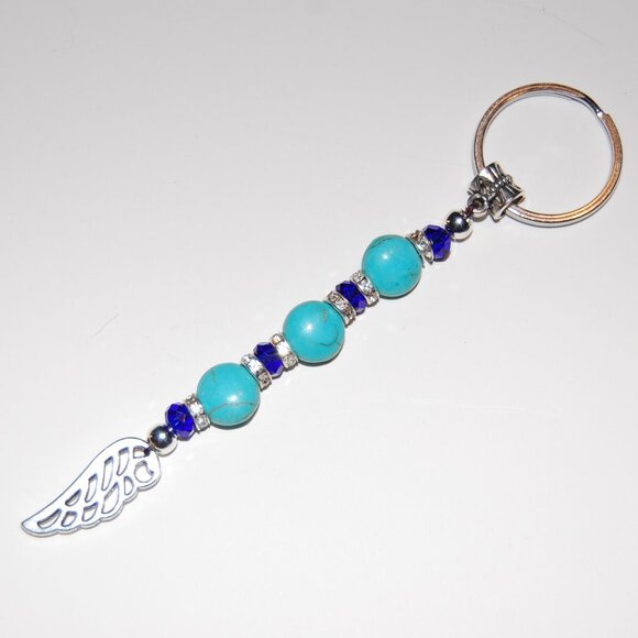 Elegant Angel Wing Keychain,Angel Wing Bag Charm,Turquoise Beaded Keychain - Picture 1 of 2